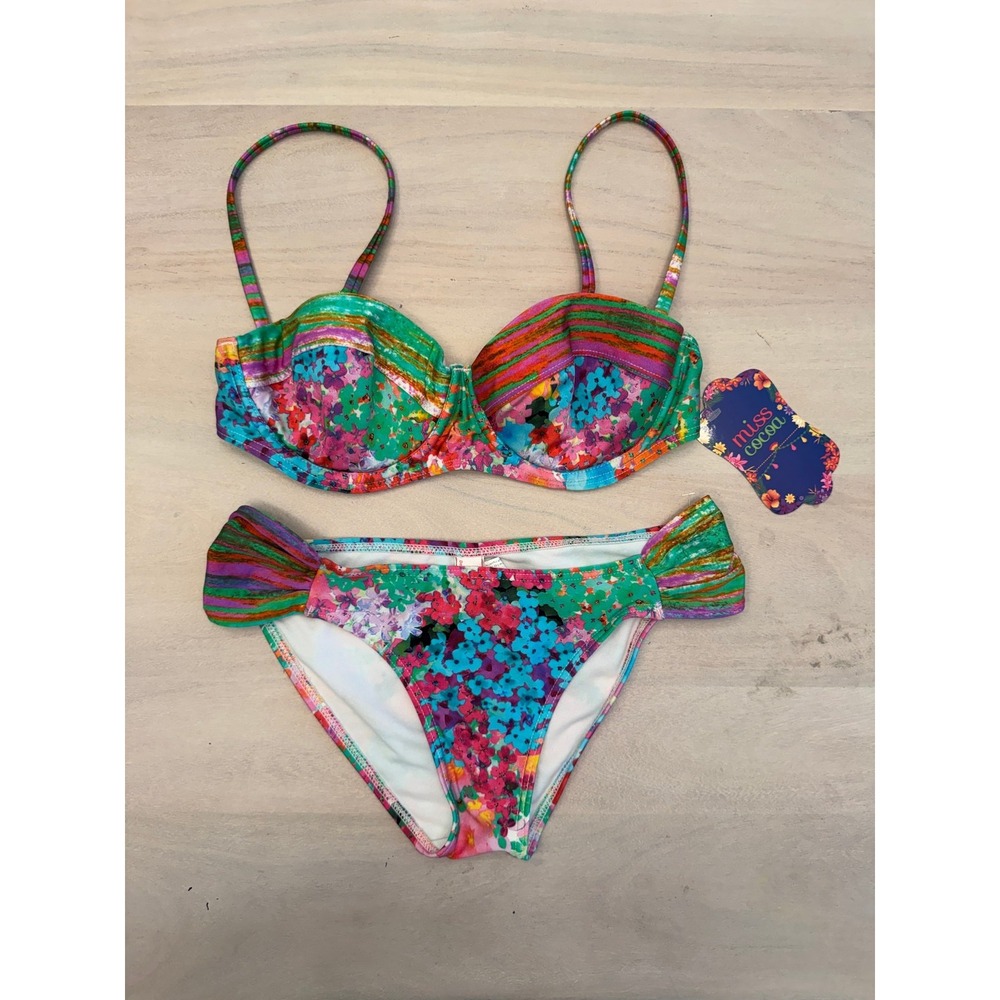 Miss Cocoa Verona Balconette Bikini Set Floral Stripe Multicolor Size 6